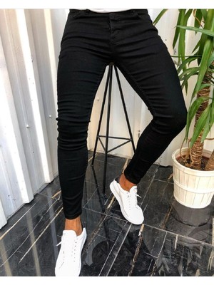 Moda Fine Erkek Slimfit Likralı Siyah Denim Kot Pantolon Normal Bel Pamuk Kumaş Günlük Stil