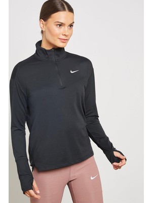 Nike Dri-Fit Element Running Siyah Çeyrek Fermuar Kadın Koşu Üstü