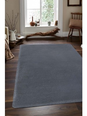 Balat Halı Raschel Carpet Kesme Yolluk Kaymaz Taban Yumuşak Peluş Halı Koyu Gri