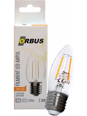 Orbus C37 4W Filament Bulb Clear E27 400LM RA80 220 - 240V/50Hz Ampul - 2700K Sarı Işık