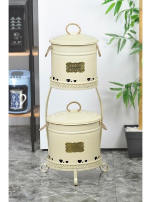 Evistro Metal Standlı 2 Katlı Patates Soğan Saklama Kovası Krem