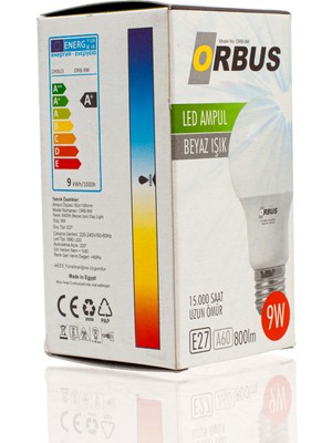 Orbus A60 9W E27 840Lm Ra70 220- 240V/50Hz Ampul - 6400K Beyaz Işık