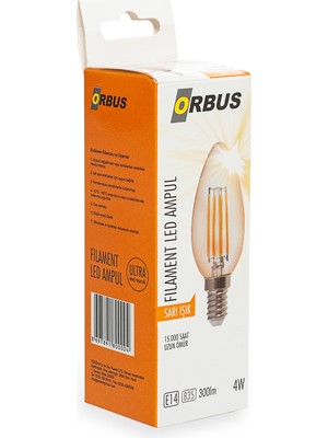Orbus C37 4W Filament Bulb Amber E14 300LM RA80 220 - 240V/50Hz Ampul - 2200K Sarı Işık