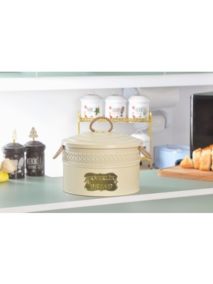 Evistro Metal Ekmeklik Ekmek Saklama Kutusu Desenli Krem