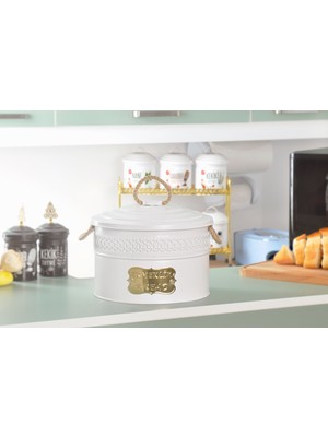 Evistro Metal Ekmeklik Ekmek Saklama Kutusu Desenli Beyaz