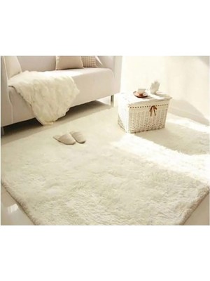 Balat Halı Raschel Carpet Kesme Yolluk Kaymaz Taban Yumuşak Peluş Halı Krem