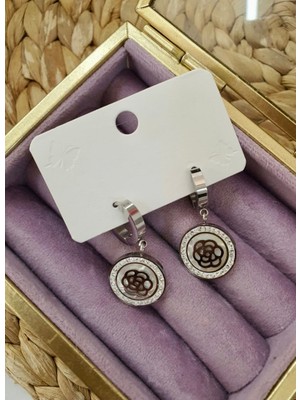 Stainless Steel Gül Desen Silver Çelik Küpe