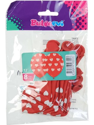 Balonevi TLV8006 Çepeçevre Kalpler Baskılı Kırmızı 12 Inç 8li- Balonevi