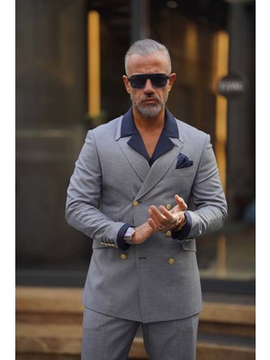 Fc Plus Altın Düğmeli Lacivert Kruvaze Takım Elbise