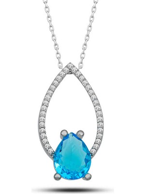 Gumush Gümüş Turkuaz Taşlı Damla Kadın Kolye