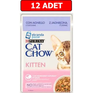 Cat Chow Kitten Kuzu Etli ve Kabaklı Yavru Kedi Islak Maması 85GR 12 Adet Kedi Yaş Mama Pouch