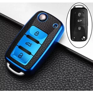 EC Shop Şenyıldız Aksesuar Passat Amarok Transporter Lüks Anahtar Koruma Kabı Kılıfı Mavi Renk Anahtar Teyi
