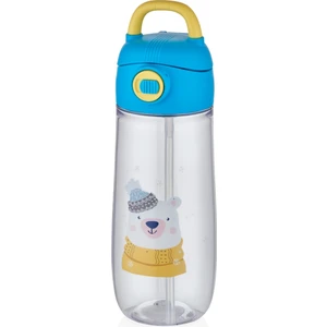 550 ml Pipetli Desenli Çocuk Su Matarası Kilitli Kapak Taşıma Kulplu