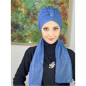 Butik Ambar Hürrem Indigo Tek Biritli Simli Atkılı Bone