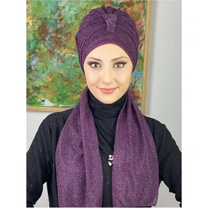 Butik Ambar Hürrem Mor Tek Biritli Simli Atkılı Bone