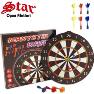 Star Okey Manyetik Dart Tahtası Dart 14.5 Inç 37 cm Lik Büyük Boy 6 Oklu Profesyonel Dart Oyunu Man