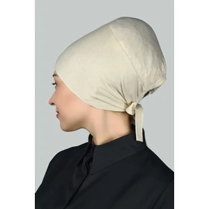 Kadın Dikişsiz Bağcıklı Kaymayan Tesettür Penye Bone - Krem