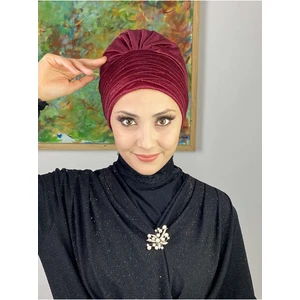 Butik Ambar Topkapı Simli Bordo Çapraz Drapeli Dış Bone