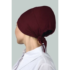 Kadın Dikişsiz Bağcıklı Kaymayan Tesettür Penye Bone - Bordo