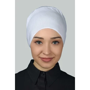 Kadın Dikişsiz Bağcıklı Kaymayan Tesettür Penye Bone - Beyaz