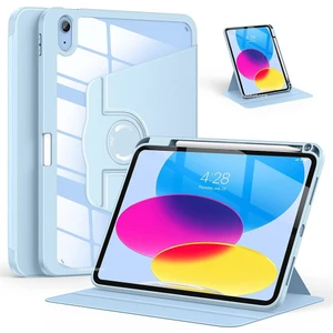 M.TK Moveteck iPad Air 5 2022 10.9 Kalem Tutuculu Kılıf 360 Dönen Standlı Uyku Modlu Folio 360 Derece Dönen Şeffaf Arka Kapak