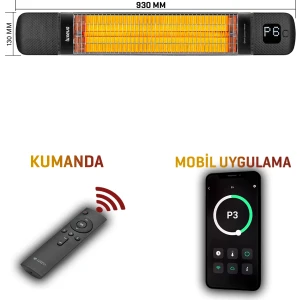 Smarty-Wl-Jetblack Duvar Tipi Akıllı Karbon Infrared Isıtıcı IP55 Su Geçirmezlik 2500W Dış Mekan Isıtıcı