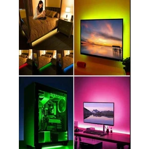 Bluetoothlu USB Şerit LED Tv Pc Arkası Telefondan kontrollü Rgb Aydınlatma 4 Metre Sese Duyarlı