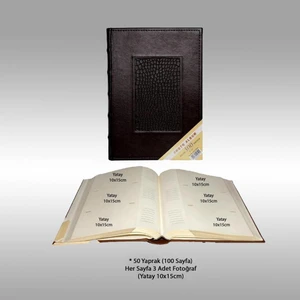 NRCN 10x15 cm 300'lük Anı Yazma Bölümlü [Memo] Özel Lüks Deri Fotoğraf Albümü Siyah