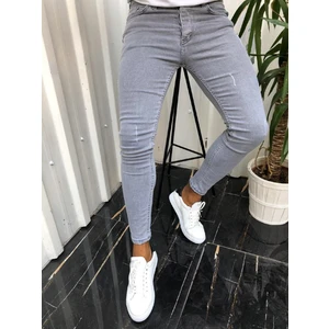 Moda Fine Erkek Gri Tırnaklı Denım Slimfit Likralı Jean Kot pantolon