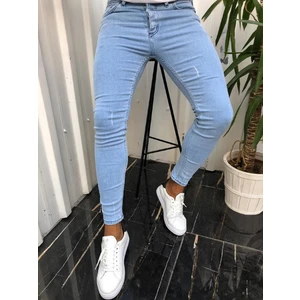 Moda Fine Erkek Buz Mavi Tırnaklı Denım Slimfit Likralı Jean Kot pantolon