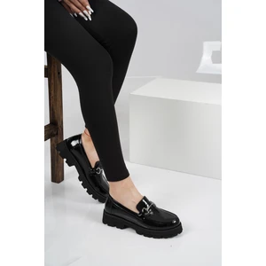 Deri Siyah Rugan Kadın Makosen Ayakkabı 222134101