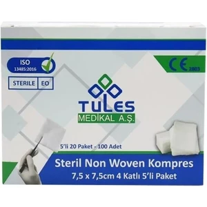 - Steril Non Woven Kompress 7,5cm x 7,5cm 4 Kat 5li 20 Paket