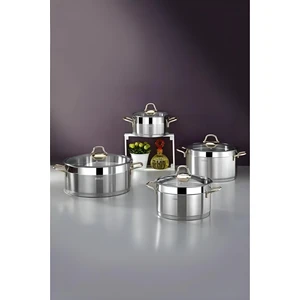 Rosso Çelik Tencere Seti 8 Parça Metal Kuplu Gold