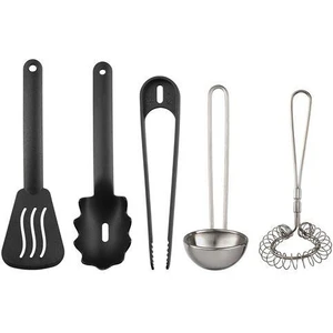 Çocuk Metal Mutfak Gereçleri Seti 5 Parça Lame Siyah Renk Minyatür Pişirme Set