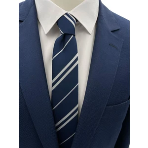Lacivert Beyaz Çizgili Slim Kravat