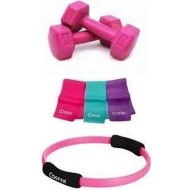 Cosfer 3'lü Pilates Egzersiz Seti: Çember, Band ve 1 kg Dambıl Kullanım Amacı İçin