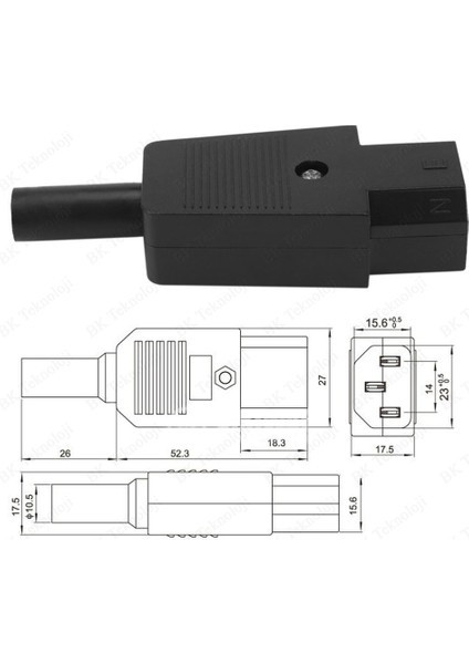 Standart C13 Güç Kablosu Bağlantı Konektörü Dişi Fiş