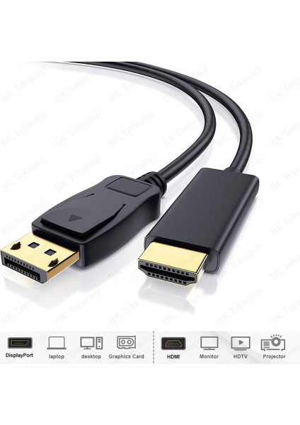 BK Teknoloji Yüksek Kalite Displayport To HDMI Dönüştürücü Kablo - 3 Metre