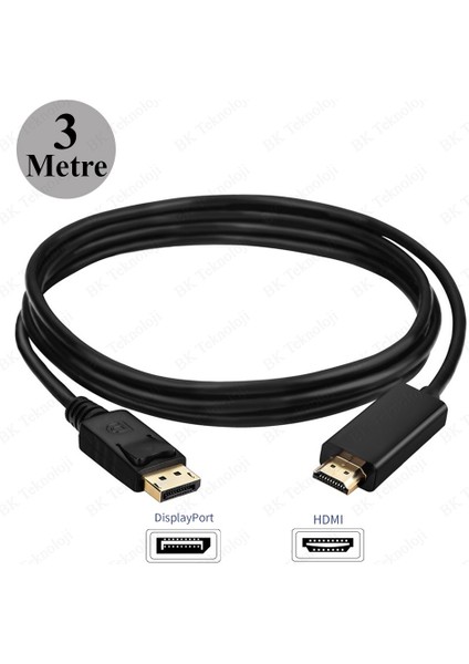 BK Teknoloji Yüksek Kalite Displayport To HDMI Dönüştürücü Kablo - 3 Metre