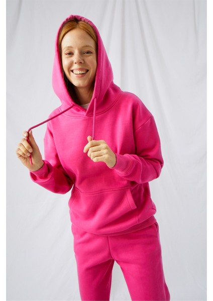 Kadın Stay Oversize Fuşya Hoodie Sweatshirt fiyatları