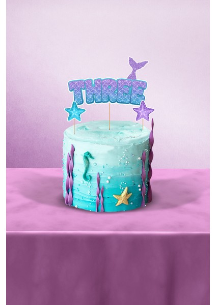Deniz Kızı Temalı Three 3’lü 3 Yaş Pasta Süsü