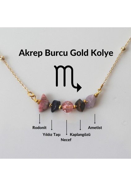 Gold Akrep Burcu Doğal Taş Kolye