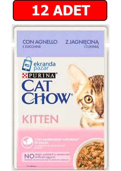 Kitten Kuzu Etli ve Kabaklı Yavru Kedi Islak Maması 85GR 12 Adet Kedi Yaş Mama Pouch