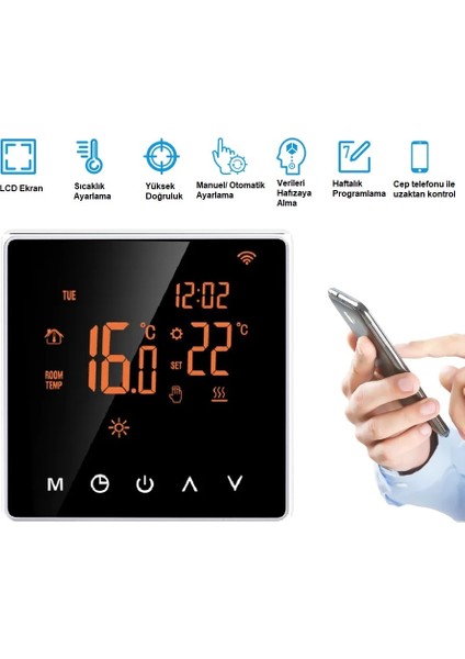Smart 220V 16A Cep Telefonu Kontrollü Akıllı Termostat
