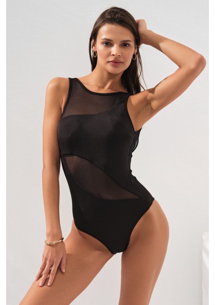 Halter Yaka Tüllü Mayo 231110