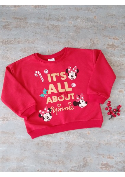 Kırmızı Minnie Baskılı Sweatshirt