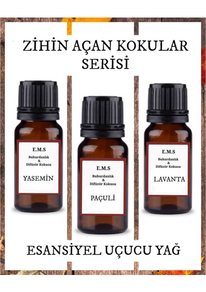 Yasemin, Paçuli, Lavanta Esansiyel Uçucu Buhurdanlık Yağı Difüzör Esansı 3 x 10 ml