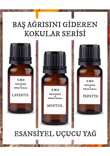Lavanta, Mentol, Papatya Esansiyel Uçucu Buhurdanlık Yağı Difüzör Esansı 3 x 10 ml