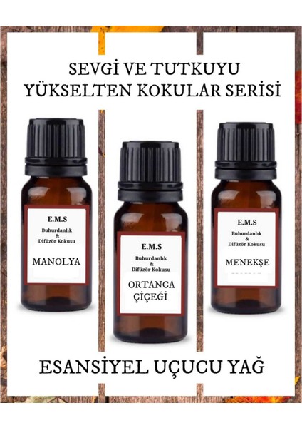 Manolya, Ortanca, Menekşe Esansiyel Uçucu Buhurdanlık Yağı Difüzör Esansı 3 x 10 ml