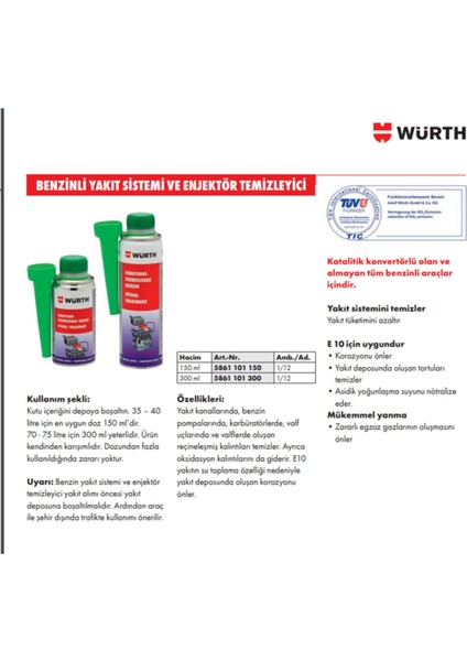 Benzin Enjektör Temizleyici Benzin Performans Artırıcı 300 ml 2 Li Paket fiyatları